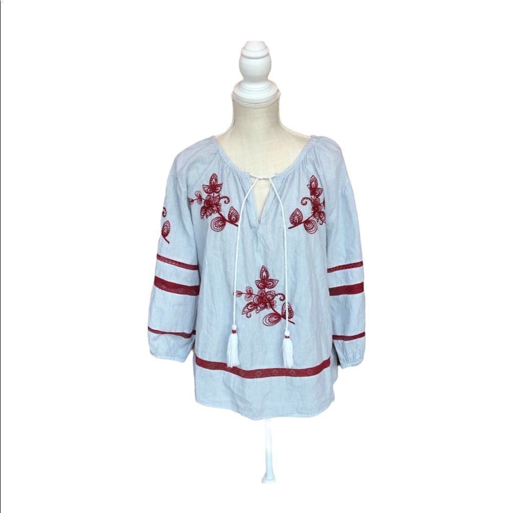 Anthropology • VELVET • Embroidered Peasant Top • Sz medium